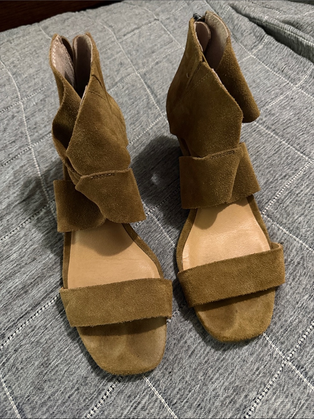 Women's Suede Wrap Sandals in Olive Brown